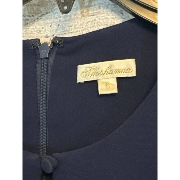 Shoshanna Navy Dress With Ruffled Hem & Buttoned Sleeves Size 6 - Picture 3 of 4